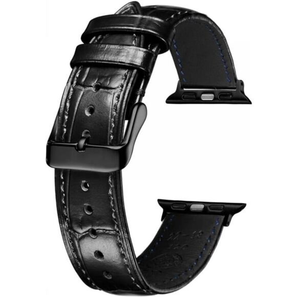 NEW Black Leather Luxury Apple Watch Band main image 4